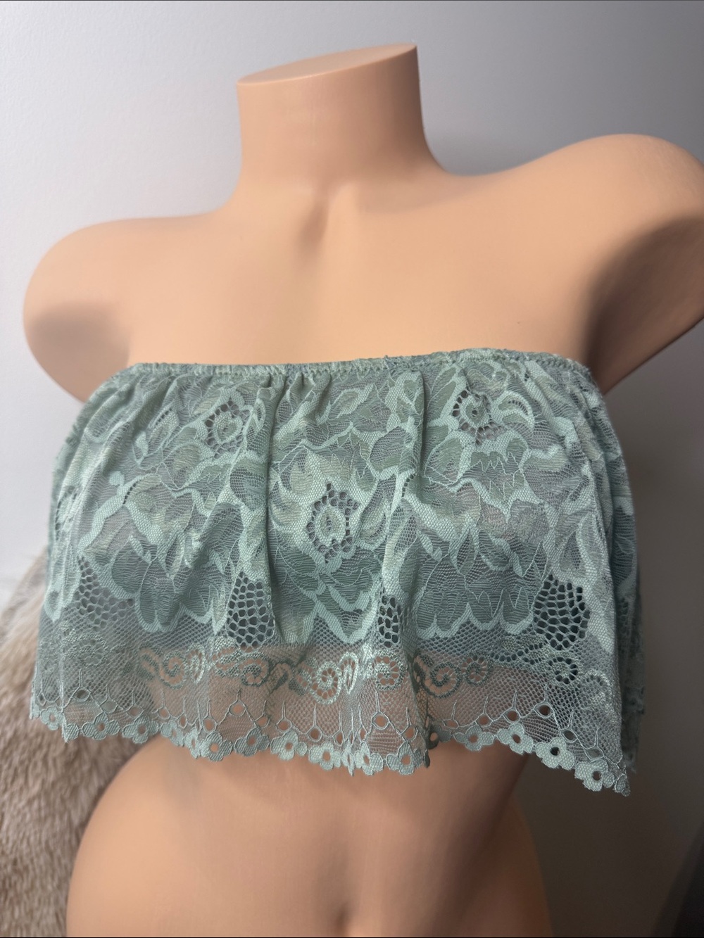 Fashion Forms Lace Strapless Bandeau in Sage /Olive Green